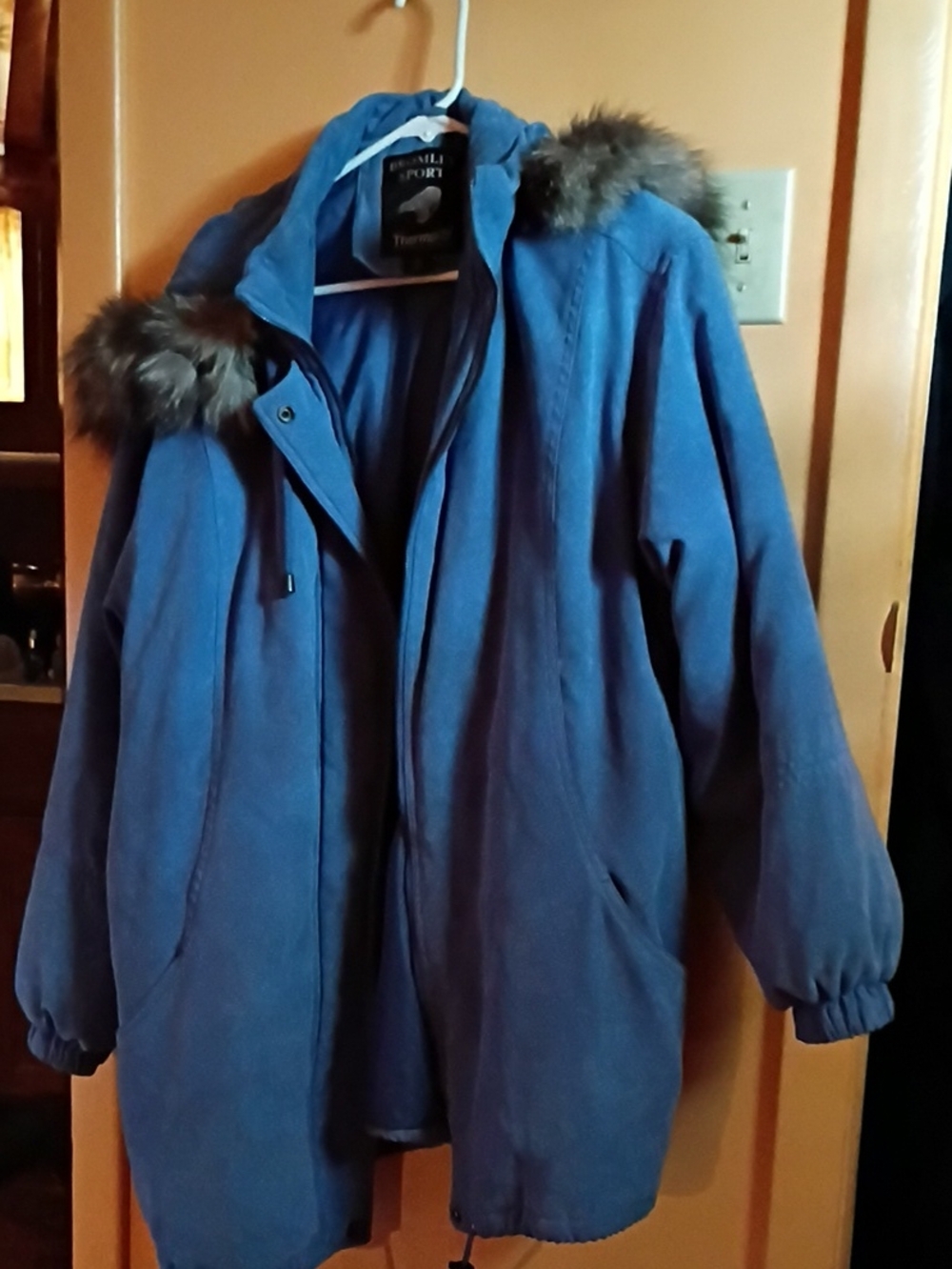 VTG 90s Bromley Sport Slate Blue Parka Jacket Real Fox Fur Trim Sz [XL]